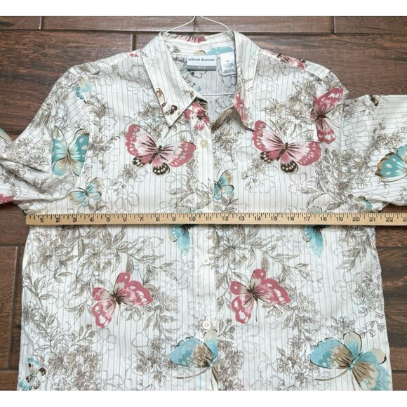 Womens PETITE Alfred Dunner Butterfly Blouse Floral Artsy Button Up Shirt Sz 16P - Picture 6 of 7